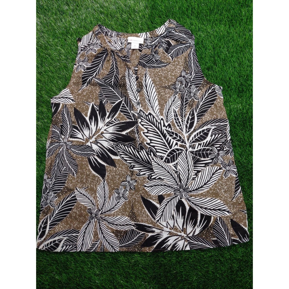 Liz Claiborne Blouse Womens Medium Brown Floral Tropical Sleeveless Button Top
